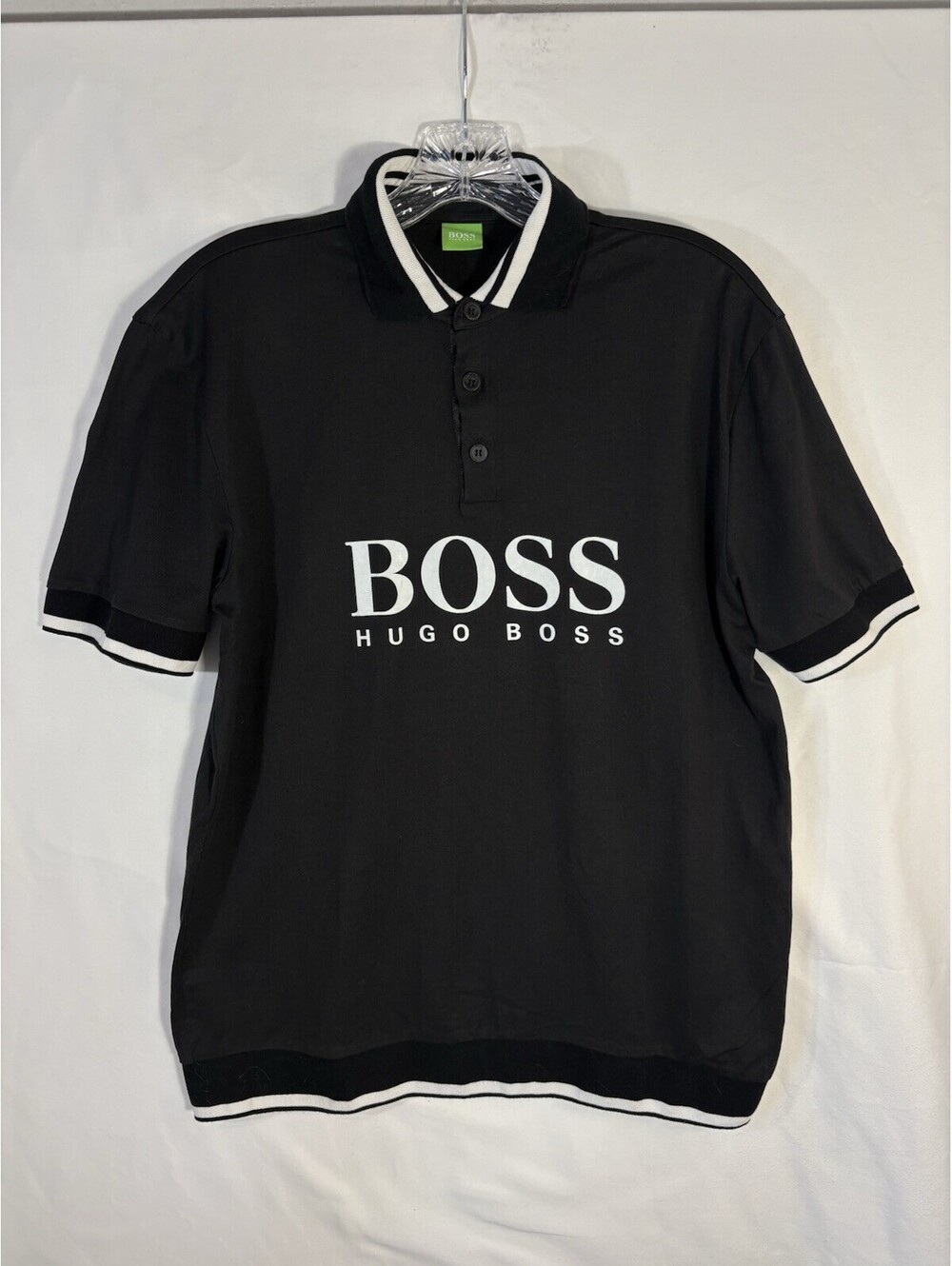 BOSS Hugo Boss Green Polo Shirt Men’s M Black Big Logo 100% Cotton Portugal